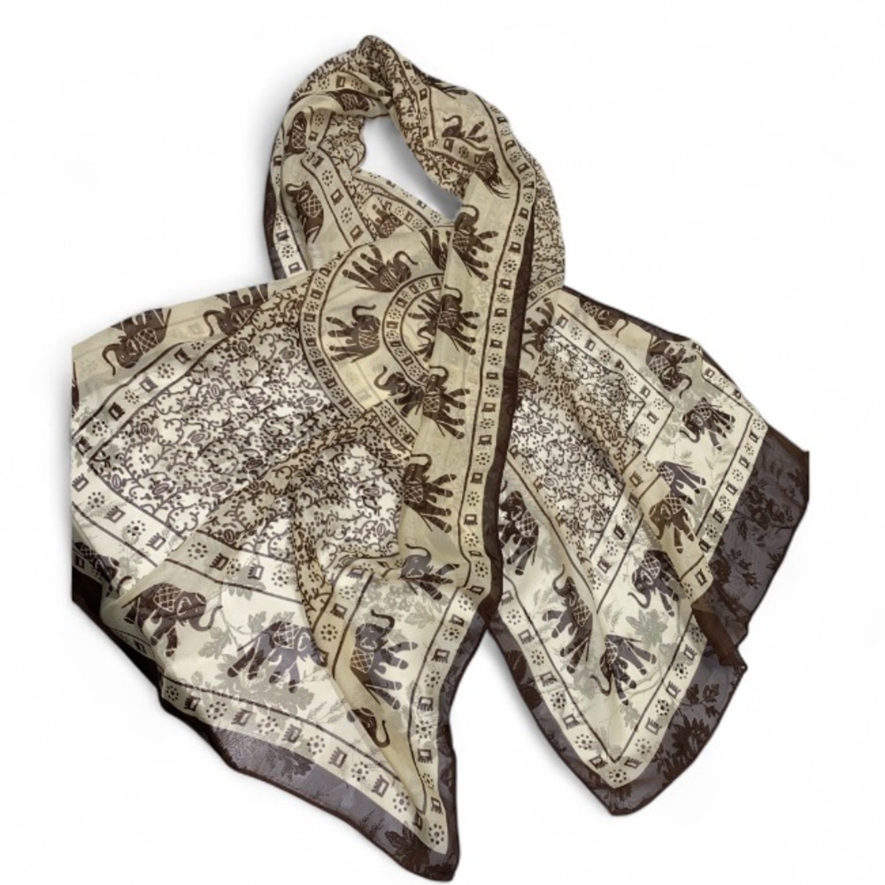 *  liang Dian elephant print semi sheer scarf 19”X 62”